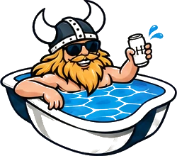Hully, the Hull Pools Viking, relaxing in a pool