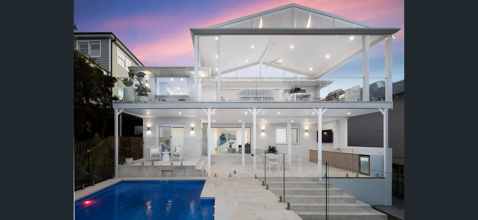 The Collaroy house and pool at dusk