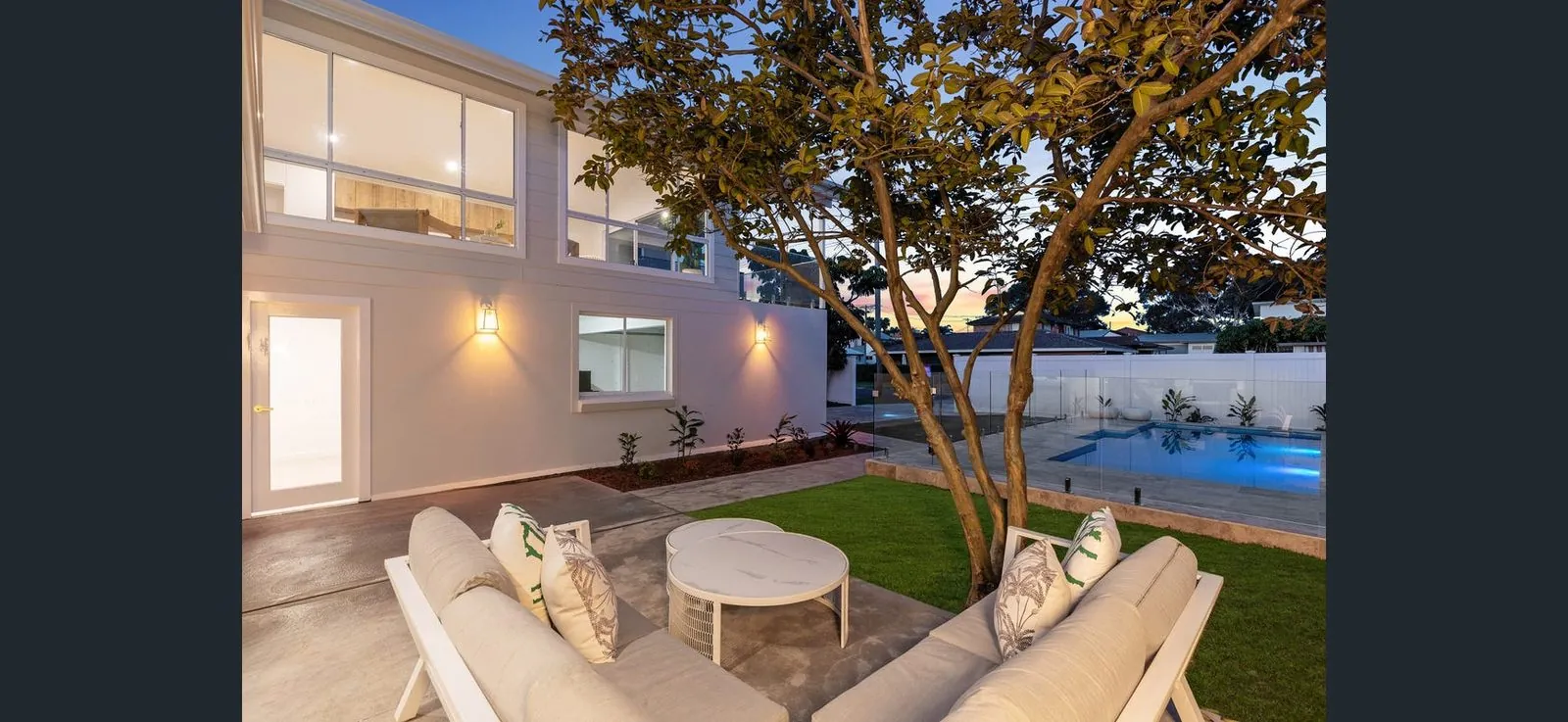 The outdoor lounge beside the Wamberal pool
