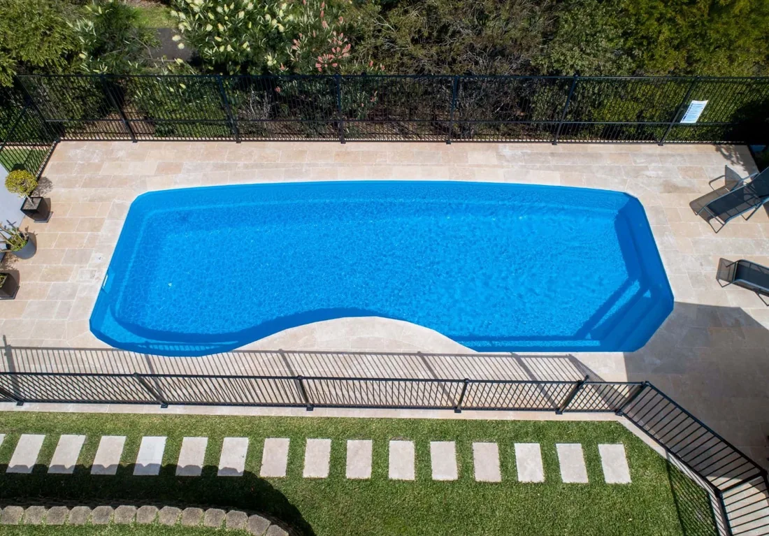 A Belmont 11 fibreglass pool in Blue Spice