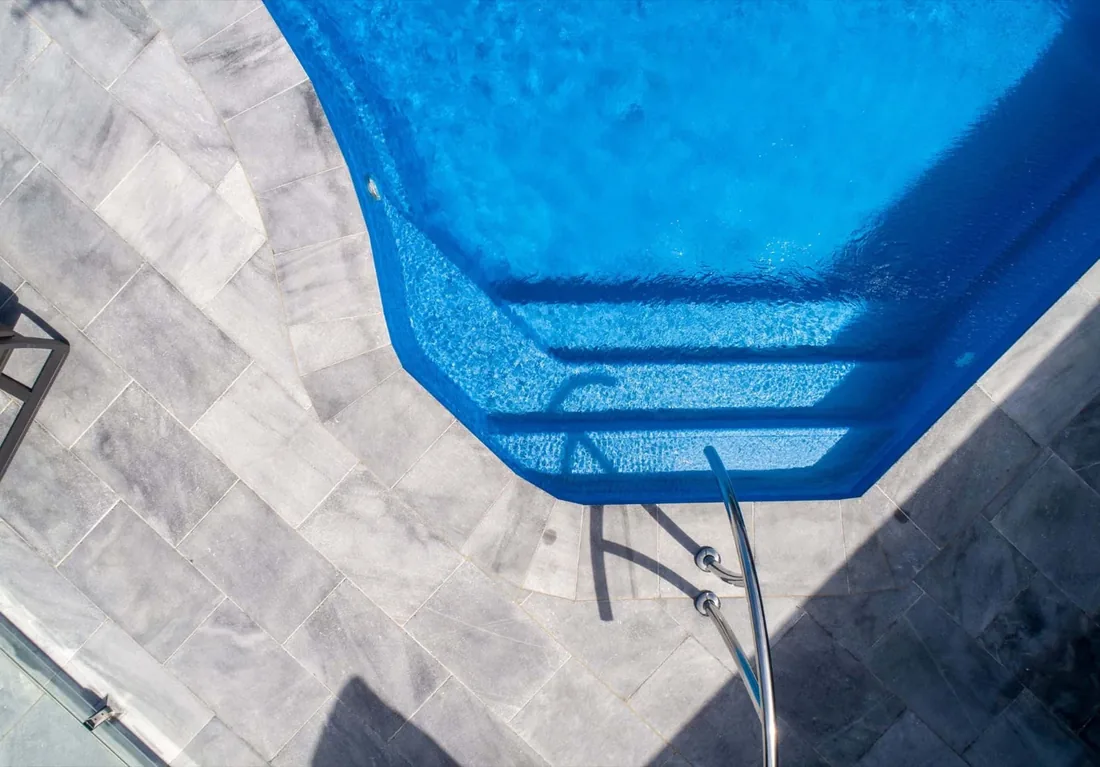 A Belmont 8 fibreglass pool in Crystal Sapphire