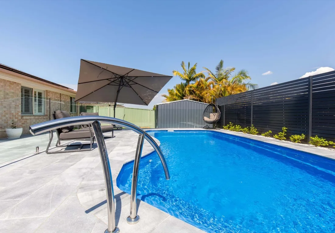 A Belmont 8 fibreglass pool in Crystal Sapphire