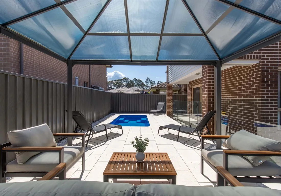 A Cleo 4 fibreglass pool in Crystal Sapphire