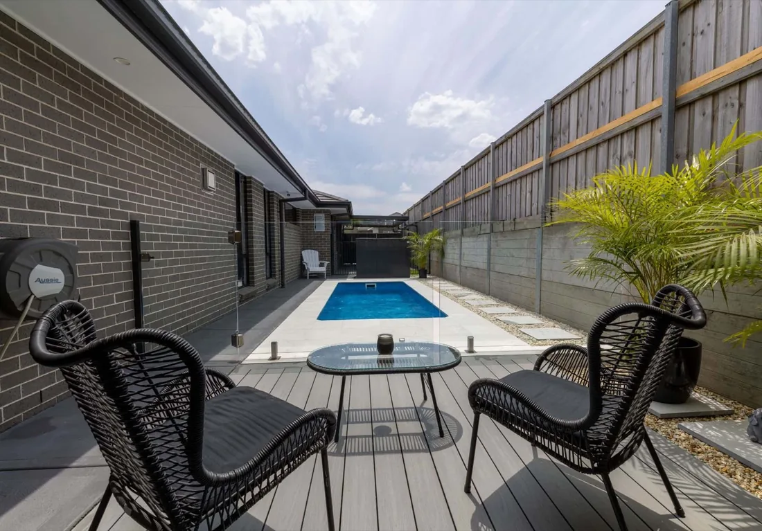 A Cleo 5 fibreglass pool in Blue Spice