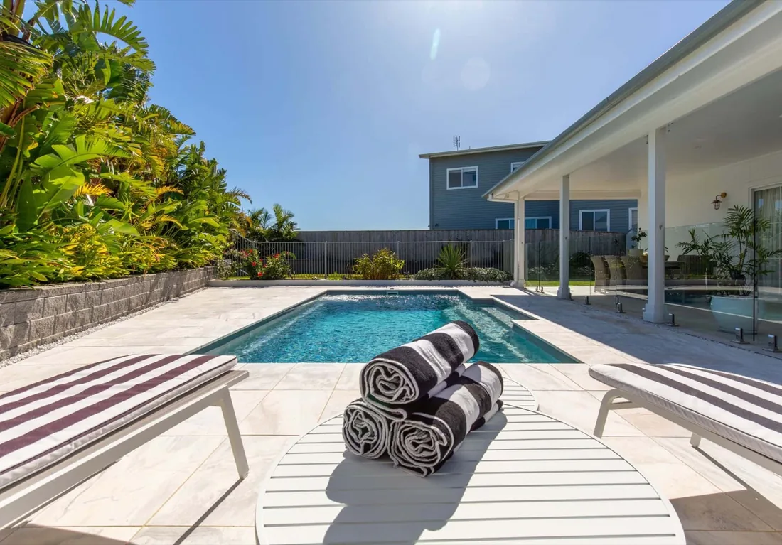 A Cosmo 7 fibreglass pool in Grey Spice