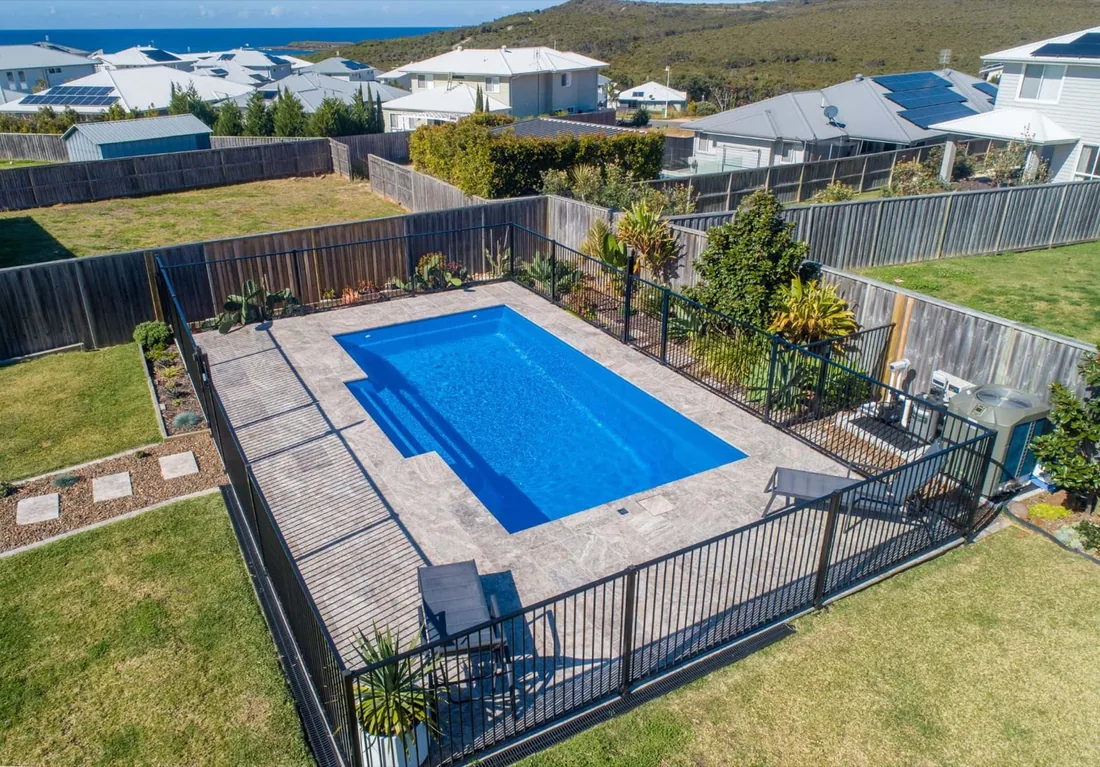 A Cosmo 7 fibreglass pool in Crystal Sapphire