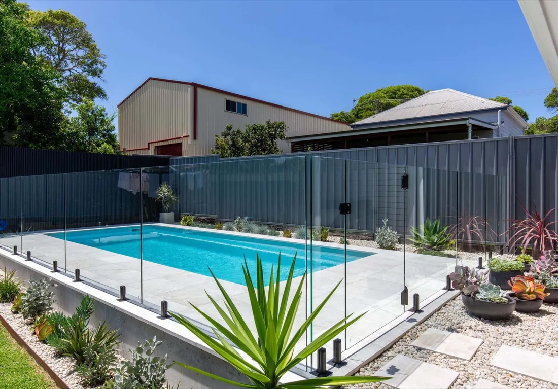 A Nova SL-7 fibreglass pool in Arctic White