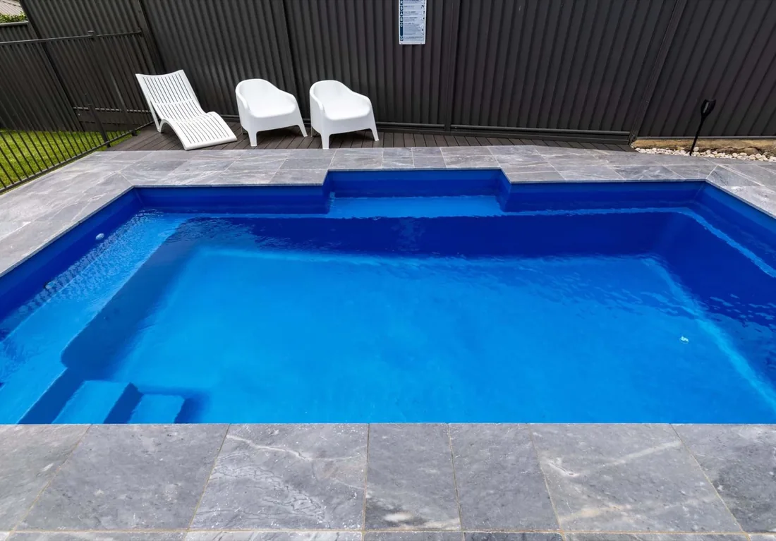 A Oasis 6 fibreglass pool in Crystal Sapphire