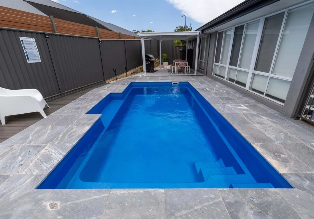 A Oasis 6 fibreglass pool in Crystal Sapphire