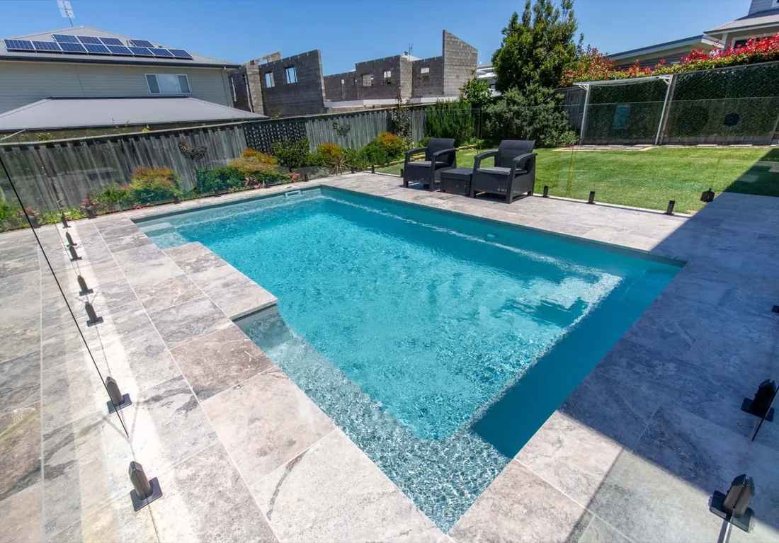 A Resort 6 fibreglass pool in Quartz Grey