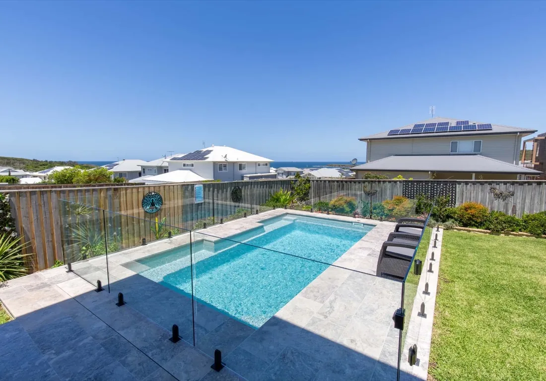 A Resort 6 fibreglass pool in Quartz Grey