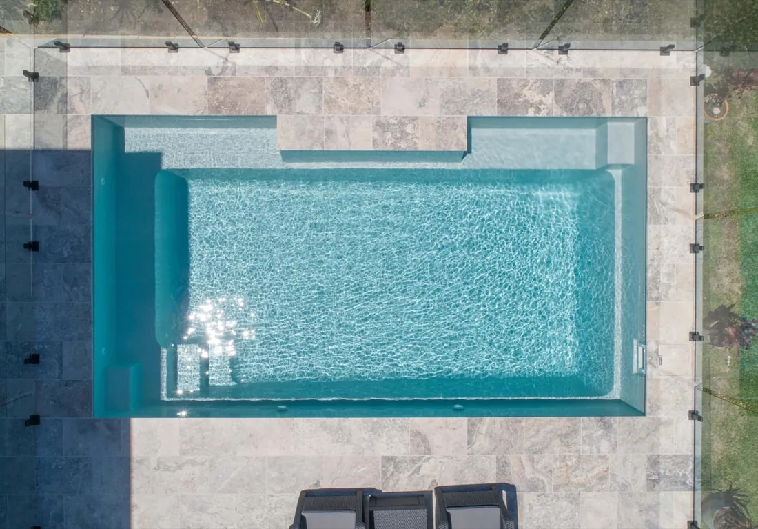 A Resort 6 fibreglass pool in Quartz Grey